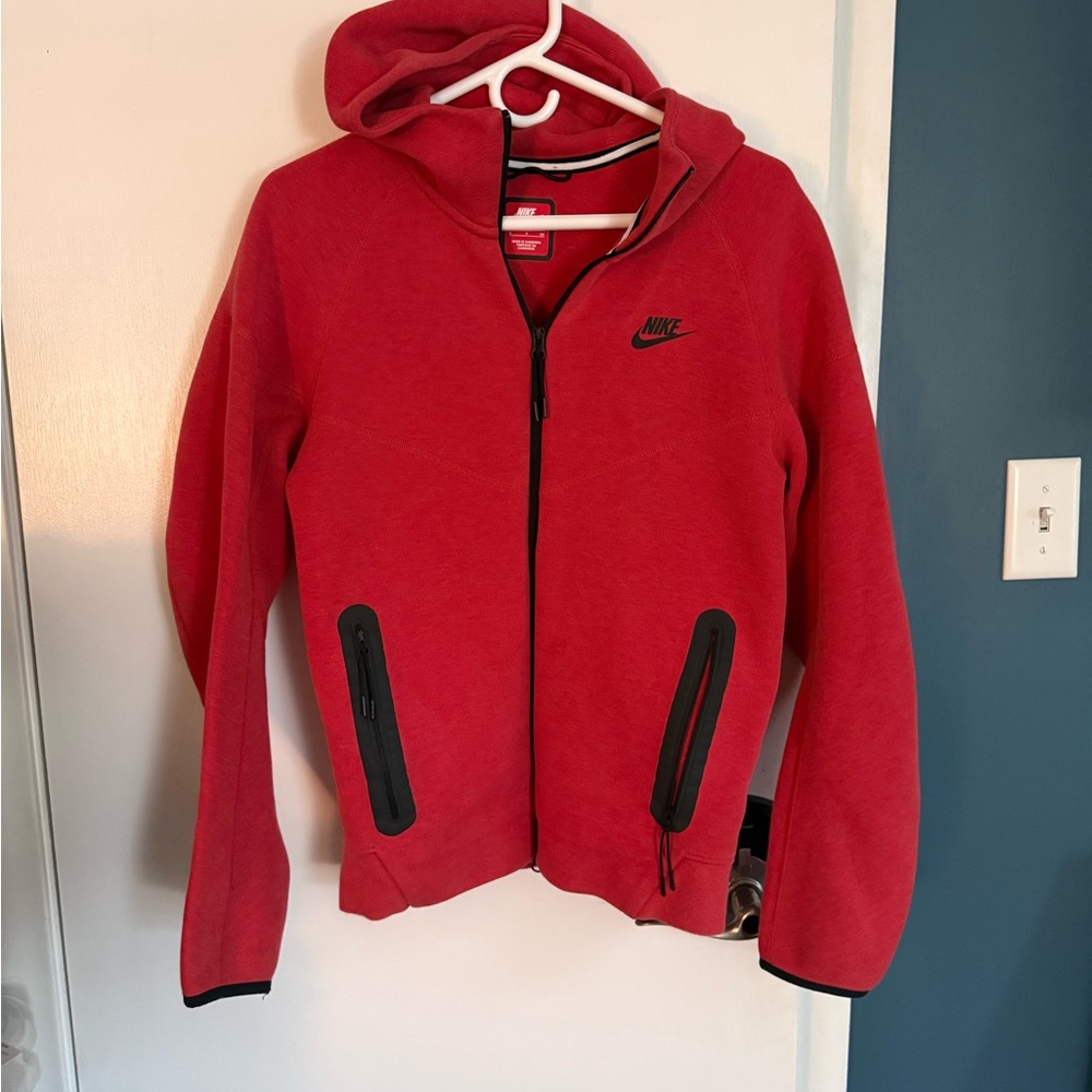 Nike Kids Red Hooded Zip-Up Jacket with Black Accents